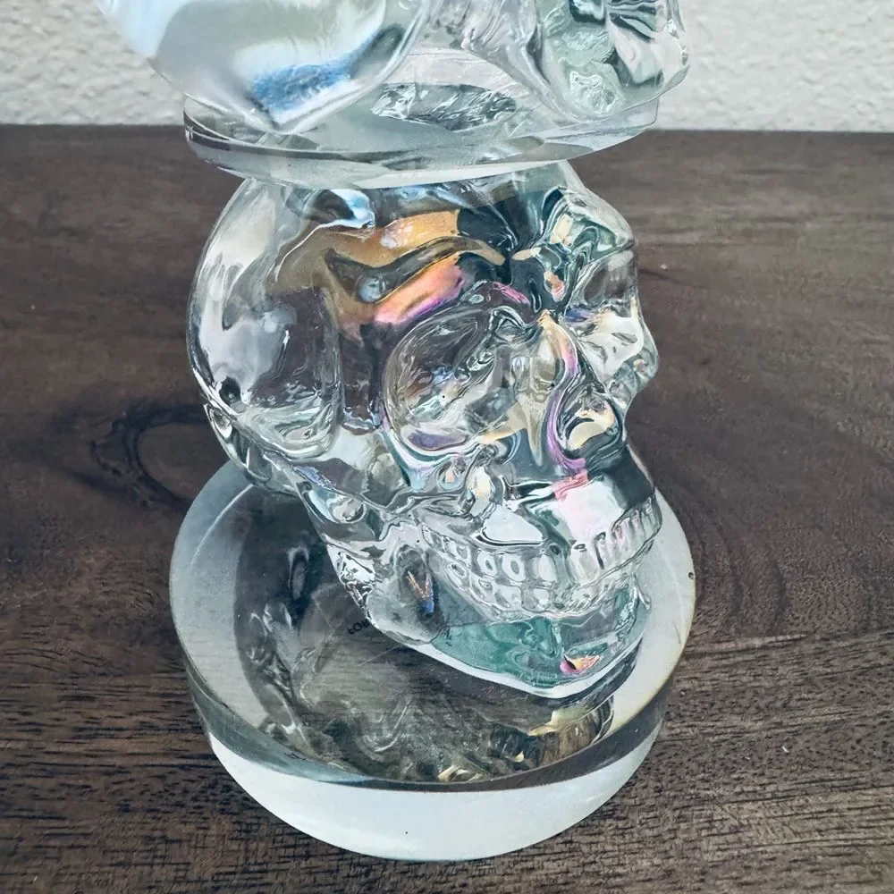 Crystal Stacked Skulls Candlestick Halloween Gothic Candle Holder